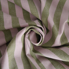 Load image into Gallery viewer, Striped, organic cotton and linen blend fabric, displayed with central swirl
