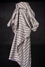 Load image into Gallery viewer, Striped, organic cotton/linen fabric with green and pink stripes
