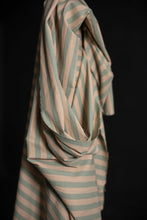 Load image into Gallery viewer, Striped, organic cotton, linen fabric with pink and green pattern on a black background
