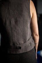 Load image into Gallery viewer, Back view of waistcoat with stitched belt
