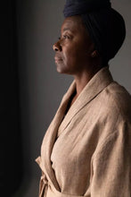 Load image into Gallery viewer, Close up of shawl collar on model wearing dressing gown
