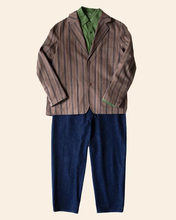 Load image into Gallery viewer, Blazer displayed with inner shirt and trousers, lain flat on plain background
