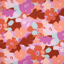 Load image into Gallery viewer, Eco Viscose Fabric displayed flat, with a bold, retro-style floral pattern
