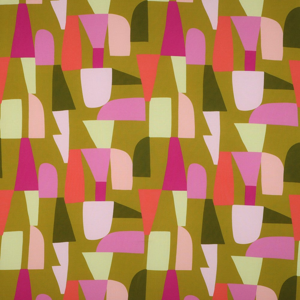 Shape Shifter Viscose Fabric with print of block shapes in various colours