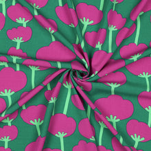 Load image into Gallery viewer, EcoVero Viscose Fabric with Poppies print shown with central swirl
