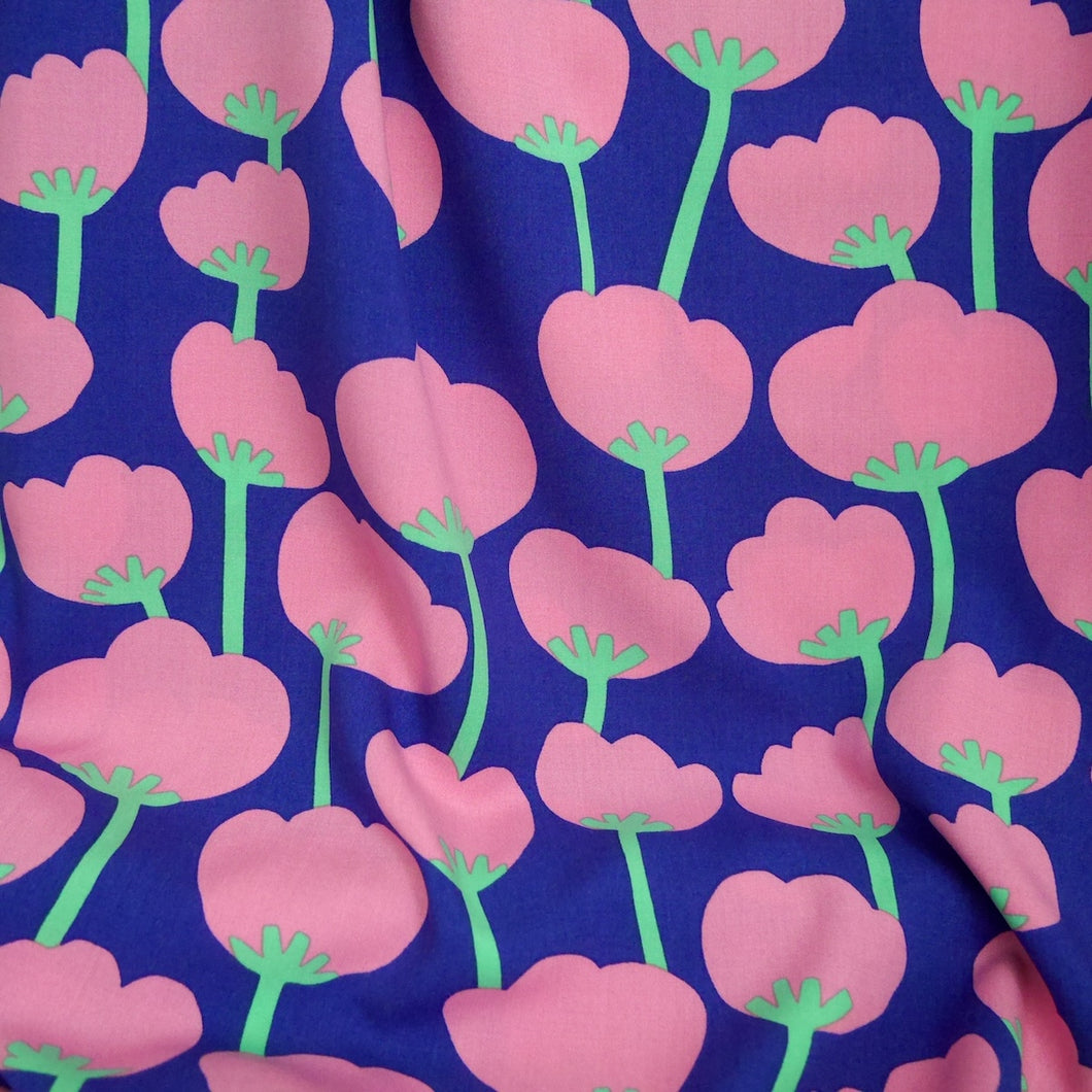 EcoVero Viscose Fabric with Poppies print shown in drape