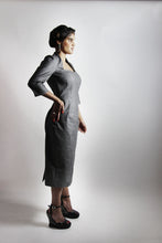 Load image into Gallery viewer, Lady wears a sweetheart neckline dress, with two-seamed 3/4 length sleeves, and pencil skirt
