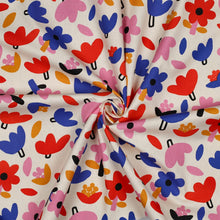 Load image into Gallery viewer, Bold floral pattern print on organic cotton poplin fabric, shown with central swirl
