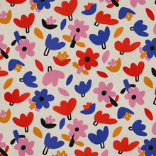 Load image into Gallery viewer, Flat image of bold floral pattern print on organic cotton poplin fabric
