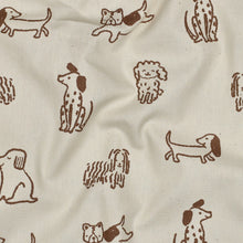 Load image into Gallery viewer, Pattern of illustrated dogs on natural background; print on organic cotton fabric
