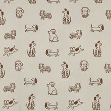 Load image into Gallery viewer, Flat image of pattern of illustrated dogs on natural background; print on organic cotton poplin fabric
