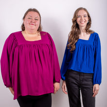 Load image into Gallery viewer, Two models wearing a blouse with a square neckline and voluminous long sleeves
