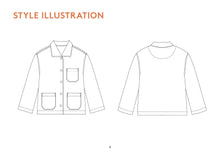 Load image into Gallery viewer, Painter Jacket Line illustrations, front and back views
