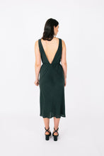Load image into Gallery viewer, Back view of lady wearing a sleeveless dress with deep V lower back neckline
