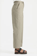 Load image into Gallery viewer, Side view of straight leg trousers with utilitarian-style patch pockets at front, and patch pockets at back
