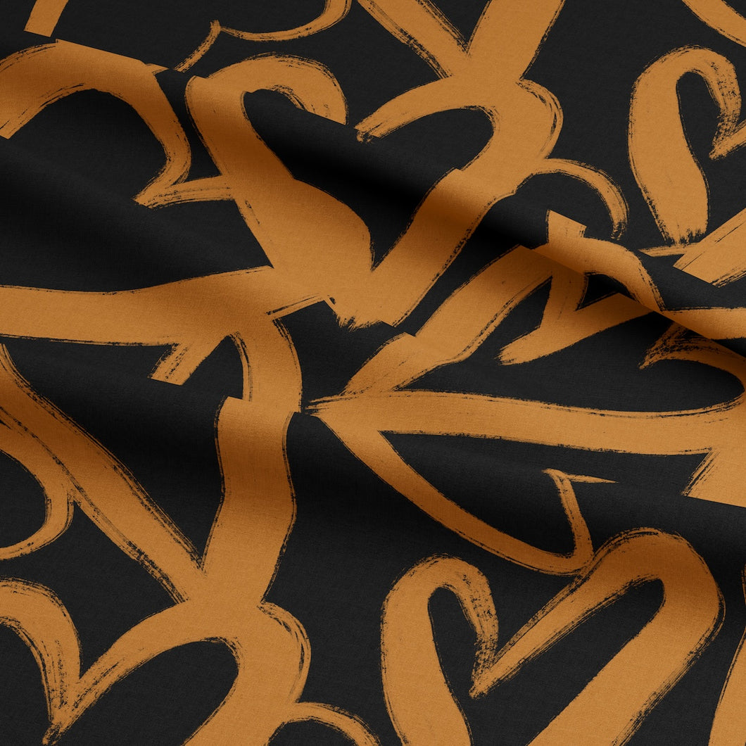 Full EcoVero Viscose fabric shown with folds in soft drape, with large heart brushstrokes print