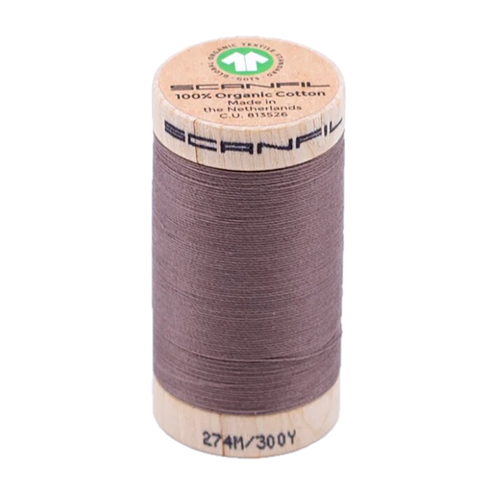Wooden spool of Scanfil Organic Cotton sewing thread