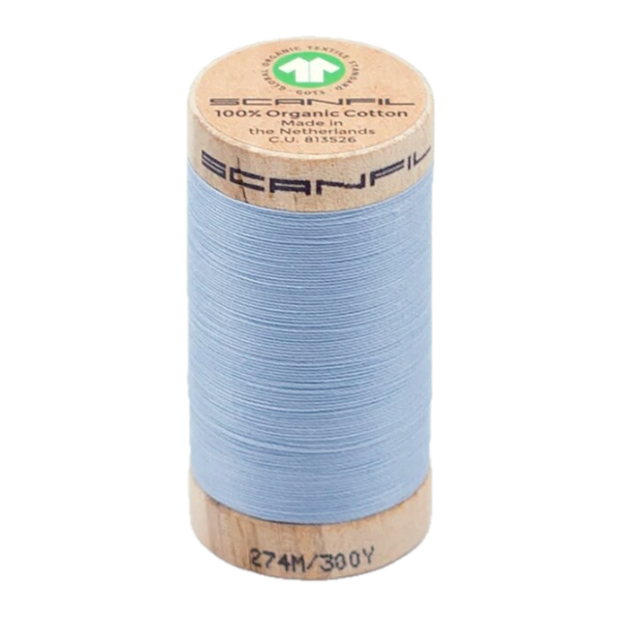 Wooden spool of Scanfil Organic Cotton sewing thread