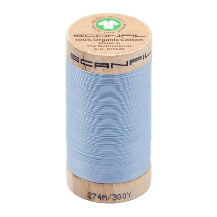Wooden spool of Scanfil Organic Cotton sewing thread