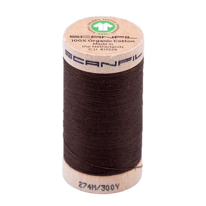Wooden spool of Scanfil Organic Cotton sewing thread