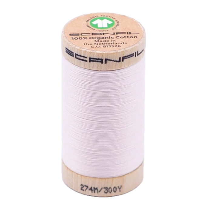 Wooden spool of Scanfil Organic Cotton sewing thread