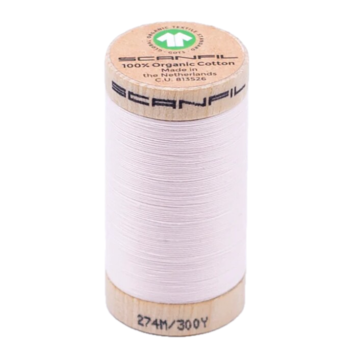 Wooden spool of Scanfil Organic Cotton sewing thread