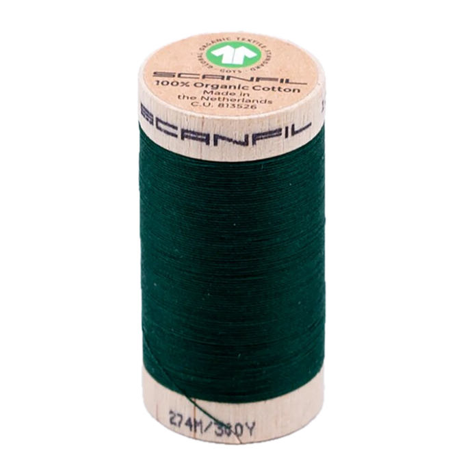 Wooden spool of Scanfil Organic Cotton sewing thread