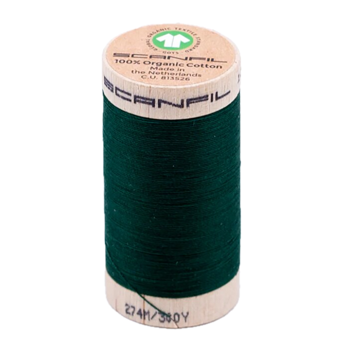 Wooden spool of Scanfil Organic Cotton sewing thread