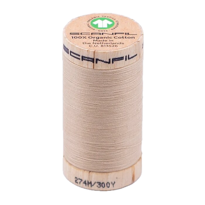 Wooden spool of Scanfil Organic Cotton sewing thread