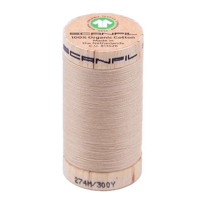 Wooden spool of Scanfil Organic Cotton sewing thread