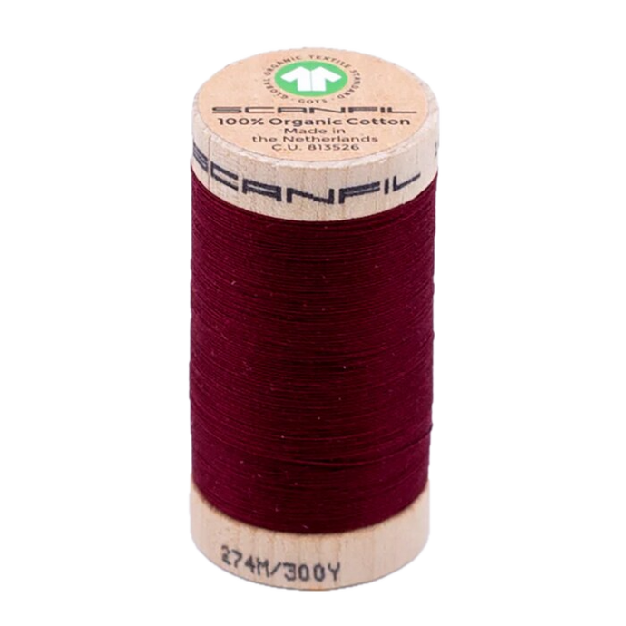 Wooden spool of Scanfil Organic Cotton sewing thread