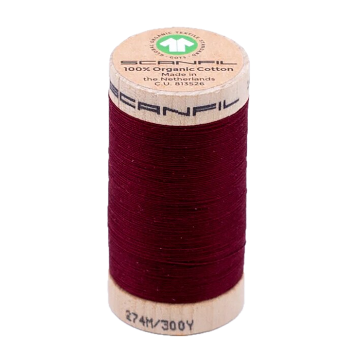 Wooden spool of Scanfil Organic Cotton sewing thread