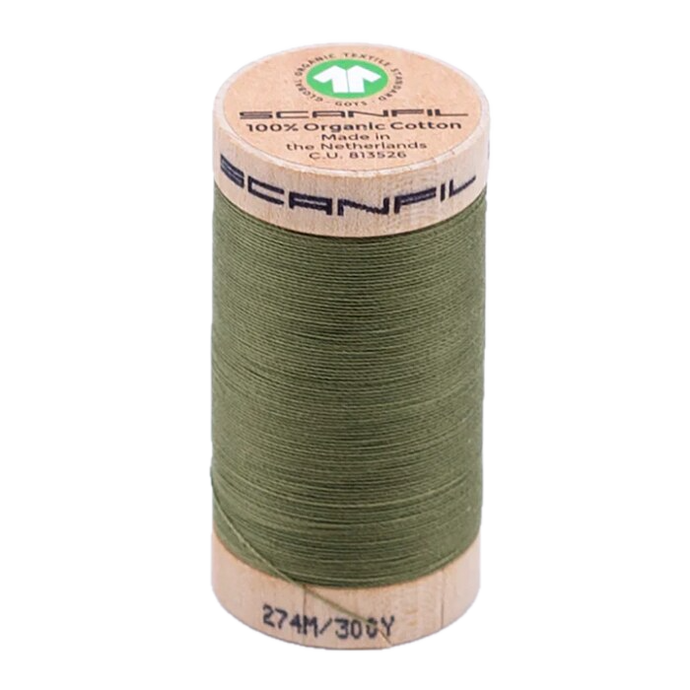 Wooden spool of Scanfil organic cotton sewing thread