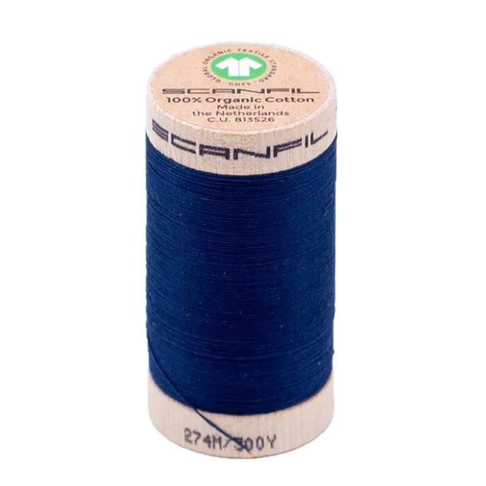 Wooden spool of Scanfil Organic Cotton sewing thread