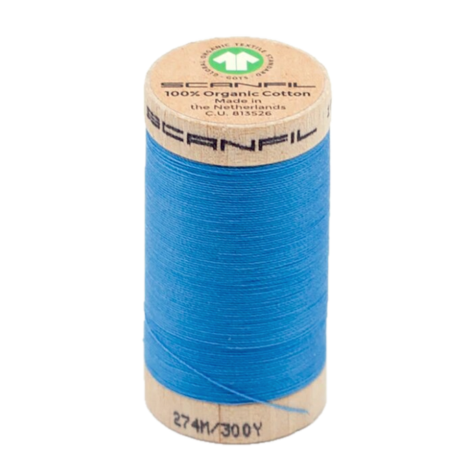Wooden spool of Scanfil Organic Cotton sewing thread