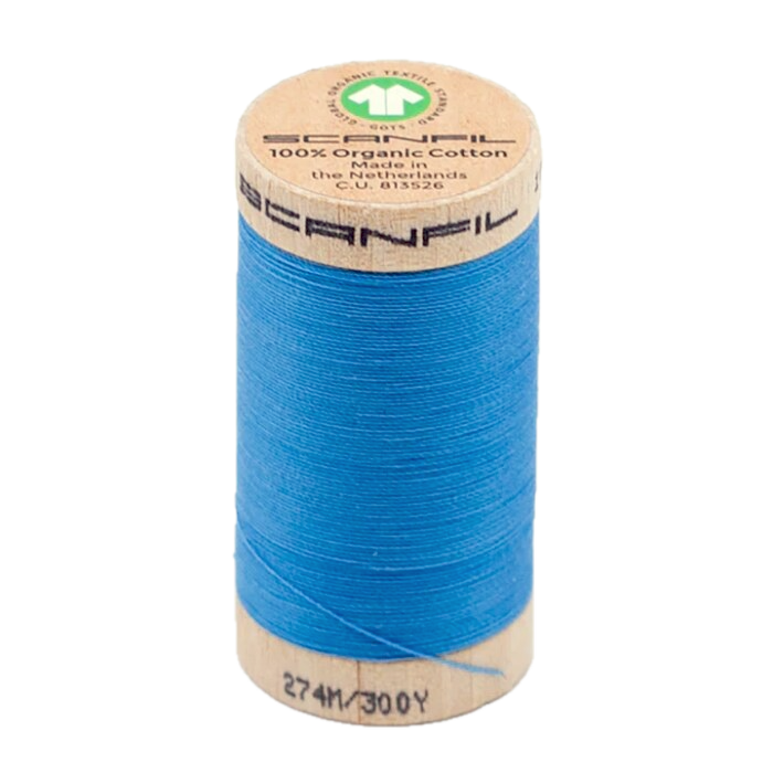 Wooden spool of Scanfil Organic Cotton sewing thread