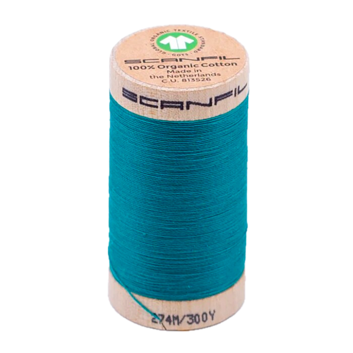 Wooden spool of Scanfil Organic Cotton sewing thread