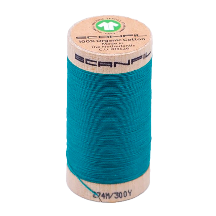 Wooden spool of Scanfil Organic Cotton sewing thread