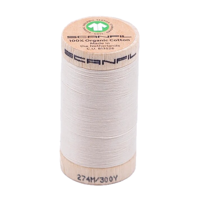 Wooden spool of Scanfil Organic Cotton sewing thread