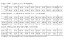 Load image into Gallery viewer, True Bias&#39; Shelby Dress Measurements Chart and Fabric length requirements
