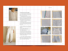 Load image into Gallery viewer, Magazine spread with images of clothing and sewing patterns on a grid background
