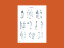 Load image into Gallery viewer, Line illustrations of people wearing various garments.
