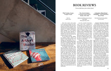 Load image into Gallery viewer, Magazine spread features photos of three books next to article titled: &quot;Book Reviews&quot;.
