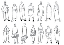 Load image into Gallery viewer, Fourteen Line Illustrations of various clothing designs as featured in the magazine
