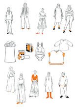 Load image into Gallery viewer, Sixteen line illustrations of various garments
