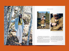 Load image into Gallery viewer, Magazine spread features photos of women wearing long jackets with patch pockets amongst text
