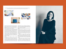 Load image into Gallery viewer, Two-page spread. Interview text on the left, image of Naomi ito on the right
