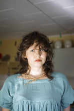 Load image into Gallery viewer, Model wears square cut neckline top, with gathered bust seam and short sleeves
