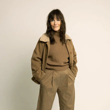 Load image into Gallery viewer, Model wears an open short coat with contrasting fabric collar
