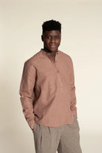 Load image into Gallery viewer, Model wears a long sleeve shirt with half placket and collar stand
